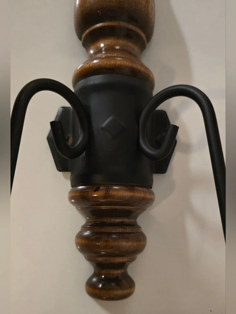 Vintage HOMCO Wood and Wrought Iron Double Candle Wall Sconce
